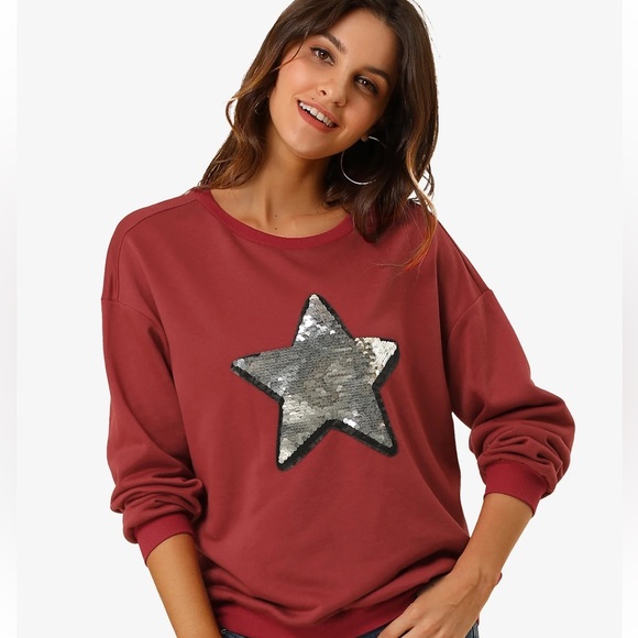 Allegra K Tops - 🎉HP🎉 Allegra K Sequin Star Long Sleeve Crew Neck Sweatshirt
